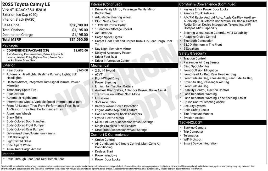 2025 Toyota CAMRY LE