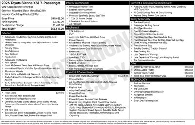 2026 Toyota SIENNA XSE AWD XSE 7 Passenger